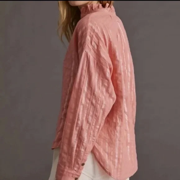 Pilcro Pink Long Sleeve Button Down Blouse - Picture 2 of 11